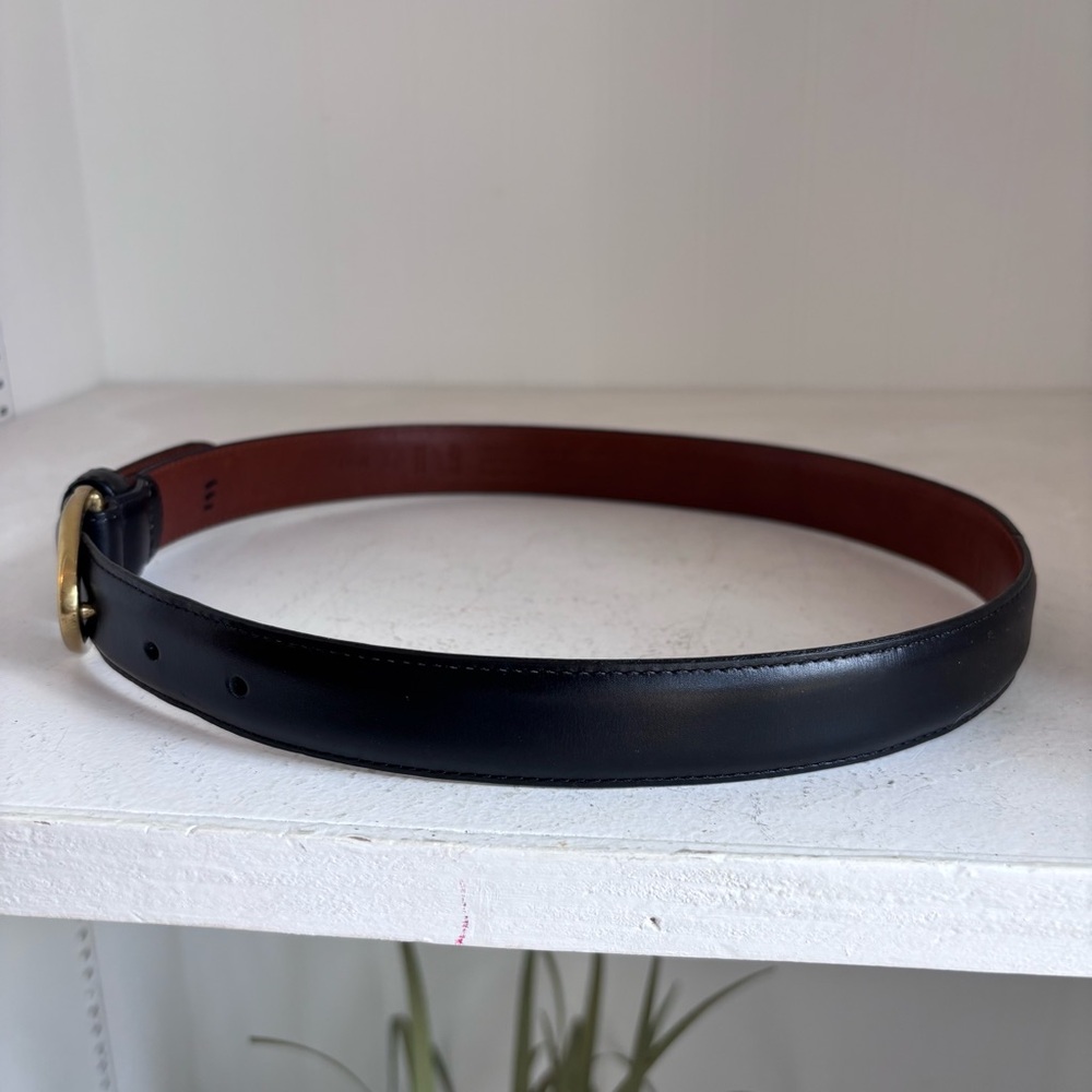 Vintage Coach Classic Black French Calfskin Belt with Gold Brass Oval Buckle S - Picture 3 of 6